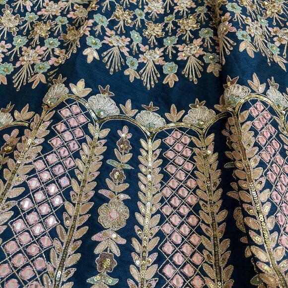 Pink and Navy Blue Lehenga Set - Picture 3 of 7